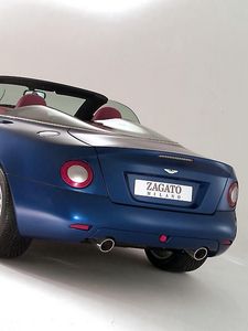 Preview wallpaper aston martin, v12, vanquish, 2004, blue, rear view, cabriolet, style, auto