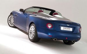 Preview wallpaper aston martin, v12, vanquish, 2004, blue, rear view, cabriolet, style, auto