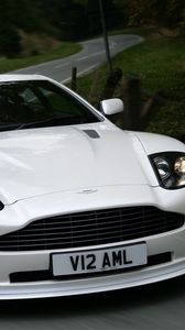 Preview wallpaper aston martin, v12, vanquish, 2004, white, front view, cars, nature