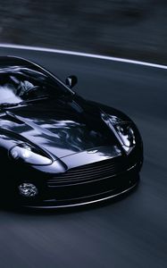 Preview wallpaper aston martin, v12, vanquish, 2004, black, front view, style, asphalt