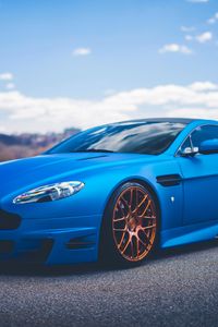 Preview wallpaper aston martin, v12, vantage, blue, side view, tuning