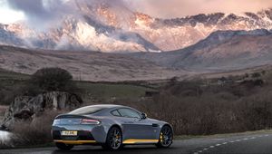 Preview wallpaper aston martin, v12, vantage s, side view, mountains