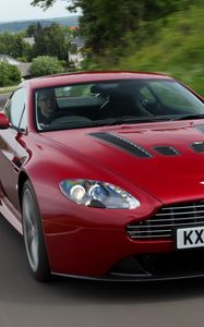 Preview wallpaper aston martin, v12, zagato, 2012, red, front view, cars, style, speed, nature