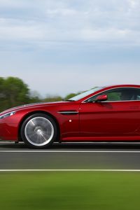 Preview wallpaper aston martin, v12, zagato, red, side view, cars, speed, nature