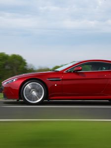 Preview wallpaper aston martin, v12, zagato, red, side view, cars, speed, nature