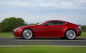 Preview wallpaper aston martin, v12, zagato, red, side view, cars, speed, nature