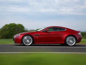 Preview wallpaper aston martin, v12, zagato, red, side view, cars, speed, nature