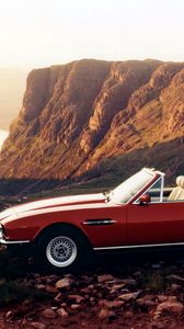 Preview wallpaper aston martin, v8, 1977, red, side view, cabriolet, auto, nature