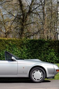 Preview wallpaper aston martin, v8, 1988, silver, side view, style, nature