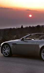 Preview wallpaper aston martin, v8, 2006, gray, side view, cars, trees, sunset