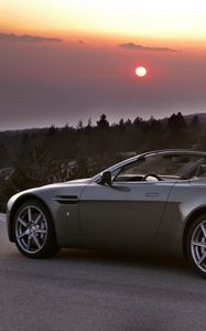 Preview wallpaper aston martin, v8, 2006, gray, side view, cars, trees, sunset