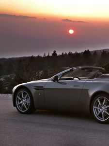 Preview wallpaper aston martin, v8, 2006, gray, side view, cars, trees, sunset