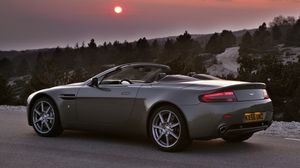 Preview wallpaper aston martin, v8, 2006, gray, side view, cars, trees, sunset