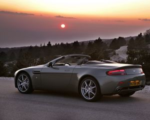 Preview wallpaper aston martin, v8, 2006, gray, side view, cars, trees, sunset