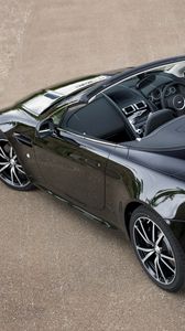 Preview wallpaper aston martin, v8, 2010, black, top view, cars, style, cabriolet