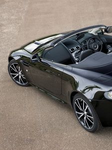 Preview wallpaper aston martin, v8, 2010, black, top view, cars, style, cabriolet