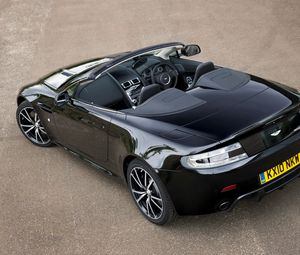 Preview wallpaper aston martin, v8, 2010, black, top view, cars, style, cabriolet