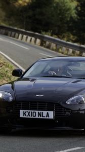 Preview wallpaper aston martin, v8, 2010, black, front view, car, asphalt