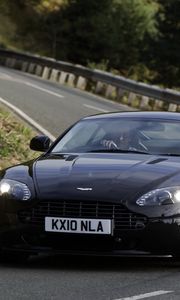 Preview wallpaper aston martin, v8, 2010, black, front view, car, asphalt