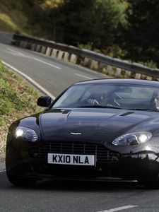 Preview wallpaper aston martin, v8, 2010, black, front view, car, asphalt