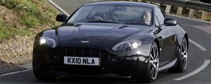 Preview wallpaper aston martin, v8, 2010, black, front view, car, asphalt