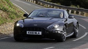 Preview wallpaper aston martin, v8, 2010, black, front view, car, asphalt