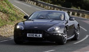 Preview wallpaper aston martin, v8, 2010, black, front view, car, asphalt