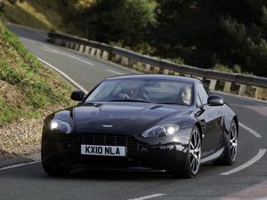 Preview wallpaper aston martin, v8, 2010, black, front view, car, asphalt