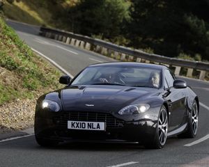 Preview wallpaper aston martin, v8, 2010, black, front view, car, asphalt