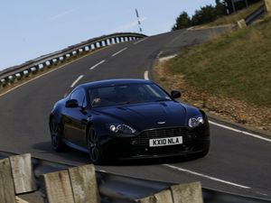 Preview wallpaper aston martin, v8, 2010, black, front view, style, track