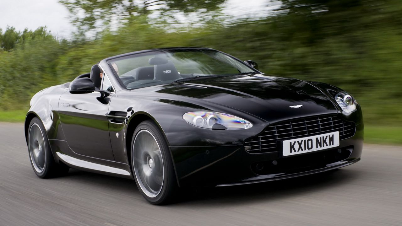 Wallpaper aston martin, v8, 2010, black, side view, cars, speed