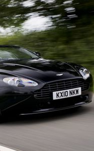 Preview wallpaper aston martin, v8, 2010, black, side view, cars, speed