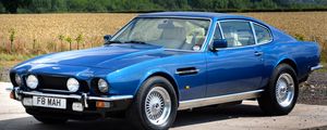 Preview wallpaper aston martin, v8, saloon, 1972, blue, side view, cars, nature