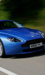 Preview wallpaper aston martin v8 vantage, 2005, blue, front view, style, asphalt