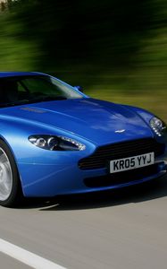 Preview wallpaper aston martin v8 vantage, 2005, blue, front view, style, asphalt
