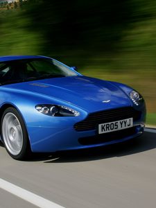 Preview wallpaper aston martin v8 vantage, 2005, blue, front view, style, asphalt