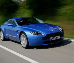 Preview wallpaper aston martin v8 vantage, 2005, blue, front view, style, asphalt