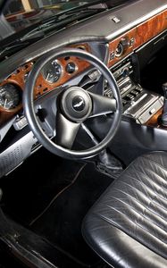 Preview wallpaper aston martin, v8, vantage, 1986, black, salon, interior, steering wheel, speedometer