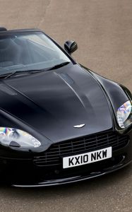 Preview wallpaper aston martin, v8, vantage, 2010, black, front view, car, asphalt