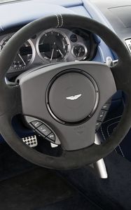 Preview wallpaper aston martin, v8, vantage, 2011, blue, salon, interior, steering wheel, speedometer