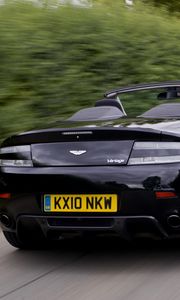 Preview wallpaper aston martin, v8, vantage, 2010, black, rear view, road, speed