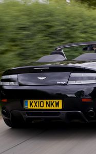 Preview wallpaper aston martin, v8, vantage, 2010, black, rear view, road, speed