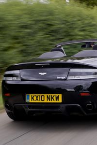 Preview wallpaper aston martin, v8, vantage, 2010, black, rear view, road, speed