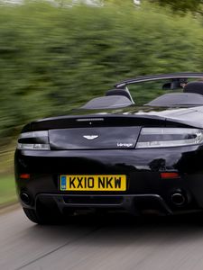 Preview wallpaper aston martin, v8, vantage, 2010, black, rear view, road, speed