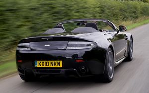 Preview wallpaper aston martin, v8, vantage, 2010, black, rear view, road, speed