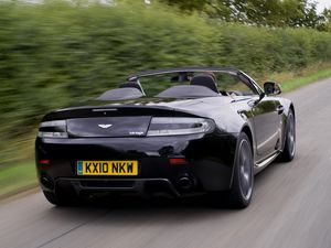 Preview wallpaper aston martin, v8, vantage, 2010, black, rear view, road, speed