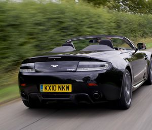 Preview wallpaper aston martin, v8, vantage, 2010, black, rear view, road, speed