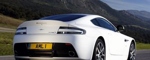 Preview wallpaper aston martin, v8, vantage, 2011, white, rear view, style, mountain