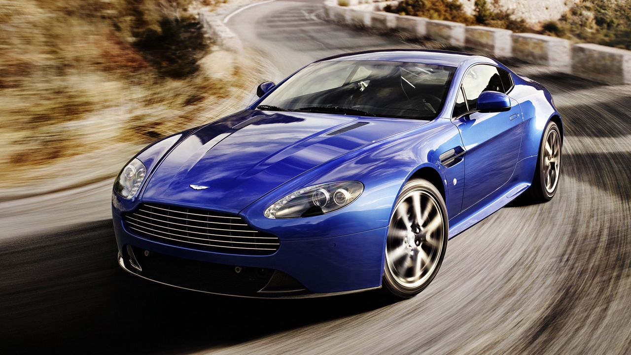 Wallpaper aston martin, v8, vantage, 2011, blue, front view, speed, track