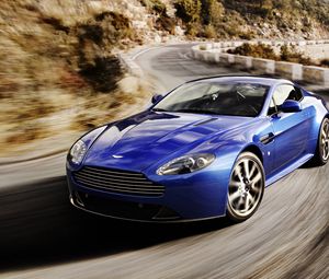 Preview wallpaper aston martin, v8, vantage, 2011, blue, front view, speed, track